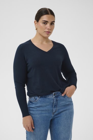Kaffe Curve Lizzy Long Sleeve Pullover Midnight Marine - Kötött pulóverek - 