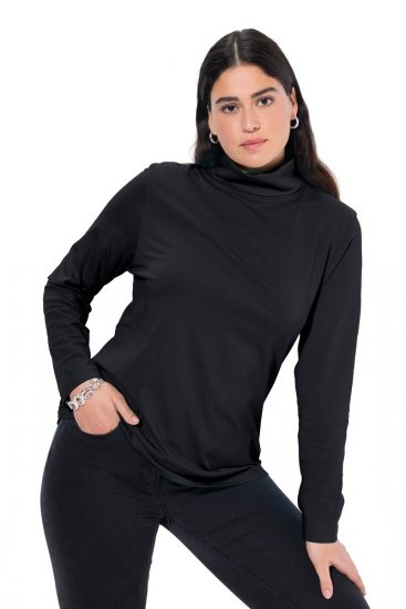Ulla Popken Basic Long Sleeve Slim Fit Turtleneck Black - Bluzy & bluzy z kapturem - Kényelmes pulóverek és kapucnisok