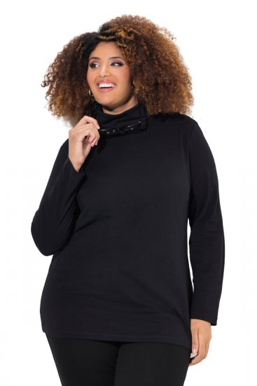 Ulla Popken Basic Long Sleeve Slim Fit Turtleneck Black - Bluzy & bluzy z kapturem - Kényelmes pulóverek és kapucnisok