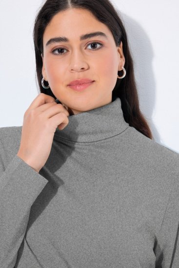 Ulla Popken Basic Long Sleeve Slim Fit Turtleneck Light Grey Melange - Bluzy & bluzy z kapturem - Kényelmes pulóverek és kapucnisok