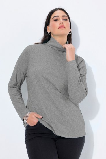 Ulla Popken Basic Long Sleeve Slim Fit Turtleneck Light Grey Melange - Bluzy & bluzy z kapturem - Kényelmes pulóverek és kapucnisok