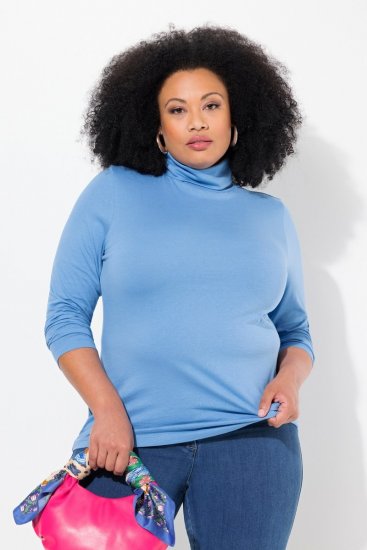 Ulla Popken Basic Long Sleeve Slim Fit Turtleneck Light Cornflower - Bluzy & bluzy z kapturem - Kényelmes pulóverek és kapucnisok