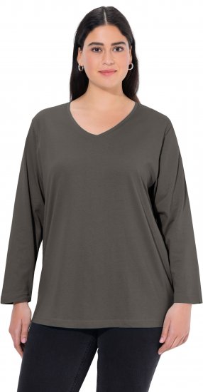 Ulla Popken Back To Basics V-Neck Relaxed Fit Cotton Tee Graphite Grey - Pólók - 