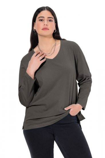 Ulla Popken Back To Basics V-Neck Relaxed Fit Cotton Tee Graphite Grey - Pólók - Női pólók