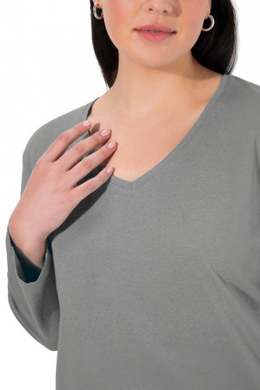 Ulla Popken Back To Basics V-Neck Relaxed Fit Cotton Tee Light Grey Melange - Pólók - Női pólók