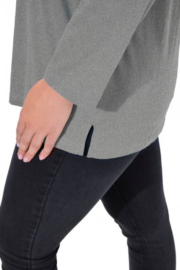 Ulla Popken Back To Basics V-Neck Relaxed Fit Cotton Tee Light Grey Melange - Pólók - Női pólók
