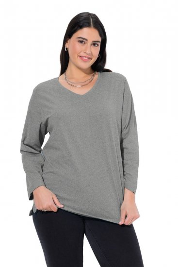 Ulla Popken Back To Basics V-Neck Relaxed Fit Cotton Tee Light Grey Melange - Pólók - Női pólók