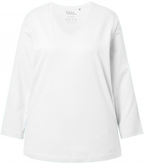 Ulla Popken Back To Basics V-Neck Relaxed Fit Cotton Tee Snow White - Pólók - 