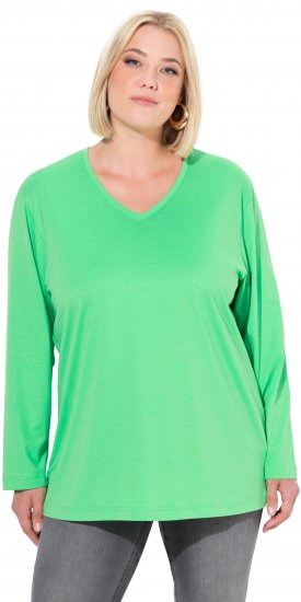 Ulla Popken Back To Basics V-Neck Relaxed Fit Cotton Tee Mint Green - Pólók - 