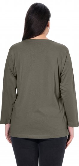 Ulla Popken Back To Basics V-Neck Relaxed Fit Cotton Tee Olive - Pólók - 