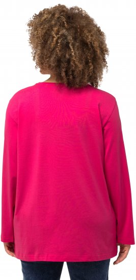 Ulla Popken Back To Basics V-Neck Relaxed Fit Cotton Tee Magenta Pink - Pólók - 