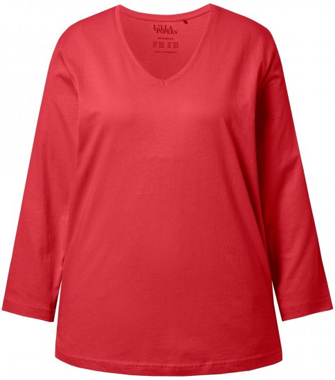 Ulla Popken Back To Basics V-Neck Relaxed Fit Cotton Tee Salsa Red - Pólók - 