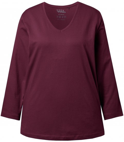 Ulla Popken Back To Basics V-Neck Relaxed Fit Cotton Tee Dark Berry - Pólók - 