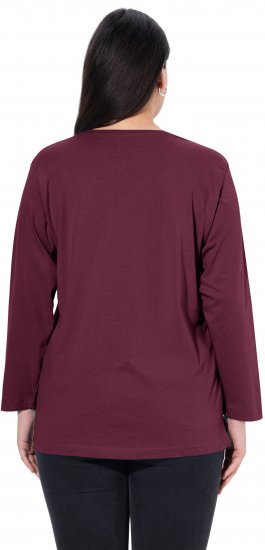 Ulla Popken Back To Basics V-Neck Relaxed Fit Cotton Tee Dark Berry - Pólók - 