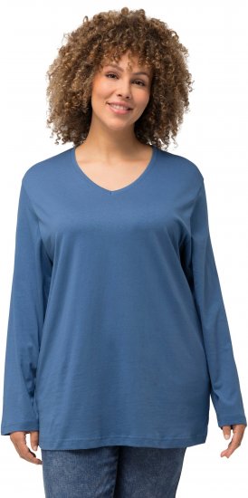 Ulla Popken Back To Basics V-Neck Relaxed Fit Cotton Tee Denim Blue - Pólók - 