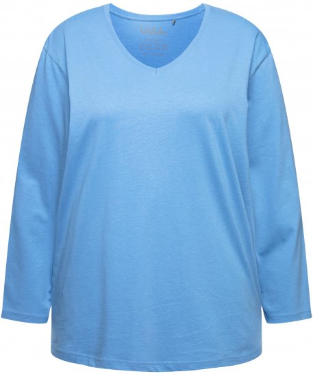 Ulla Popken Back To Basics V-Neck Relaxed Fit Cotton Tee Light Cornflower - Pólók - 