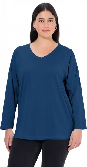 Ulla Popken Back To Basics V-Neck Relaxed Fit Cotton Tee Dark Blue - Pólók - 