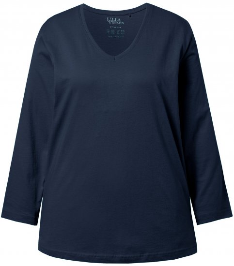 Ulla Popken Back To Basics V-Neck Relaxed Fit Cotton Tee Navy Blue - Pólók - 