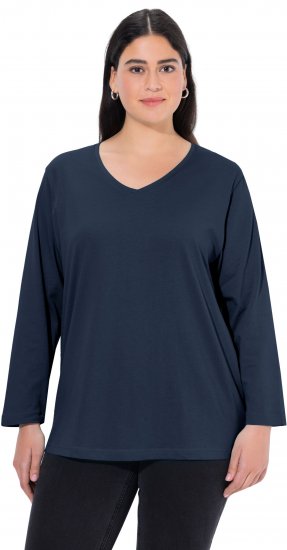 Ulla Popken Back To Basics V-Neck Relaxed Fit Cotton Tee Navy Blue - Pólók - 