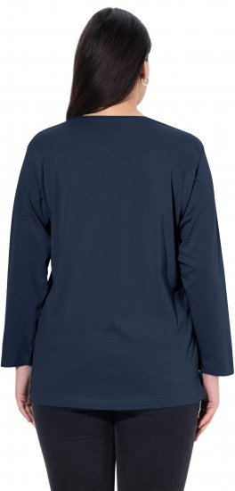 Ulla Popken Back To Basics V-Neck Relaxed Fit Cotton Tee Navy Blue - Pólók - 