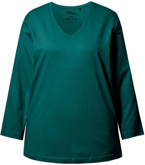 Ulla Popken Back To Basics V-Neck Relaxed Fit Cotton Tee Teal Green - Pólók - 