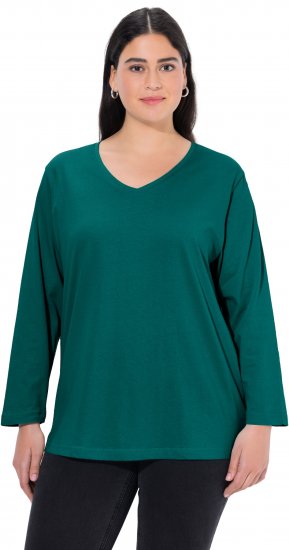 Ulla Popken Back To Basics V-Neck Relaxed Fit Cotton Tee Teal Green - Pólók - 