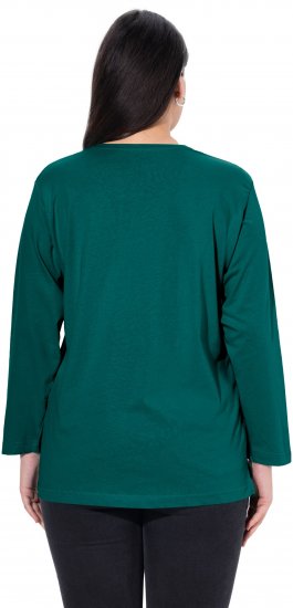 Ulla Popken Back To Basics V-Neck Relaxed Fit Cotton Tee Teal Green - Pólók - 