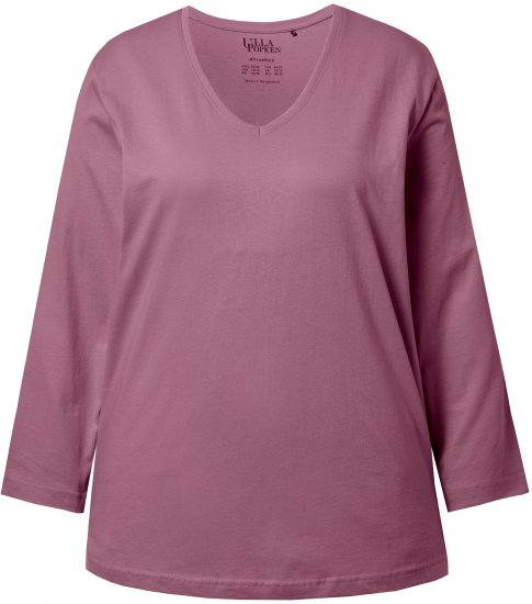 Ulla Popken Back To Basics V-Neck Relaxed Fit Cotton Tee Dark Rose - Pólók - 
