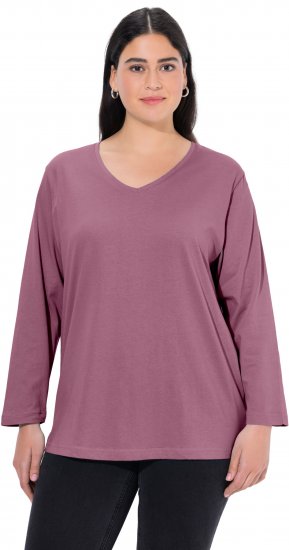 Ulla Popken Back To Basics V-Neck Relaxed Fit Cotton Tee Dark Rose - Pólók - 