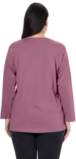 Ulla Popken Back To Basics V-Neck Relaxed Fit Cotton Tee Dark Rose - Pólók - 