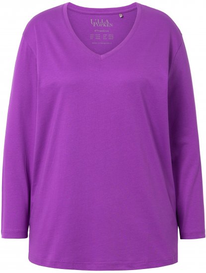 Ulla Popken Back To Basics V-Neck Relaxed Fit Cotton Tee Purple - Pólók - 