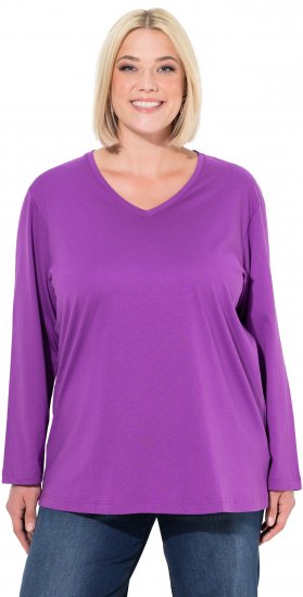Ulla Popken Back To Basics V-Neck Relaxed Fit Cotton Tee Purple - Pólók - 