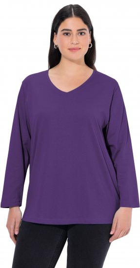 Ulla Popken Back To Basics V-Neck Relaxed Fit Cotton Tee Deep Violet - Pólók - 