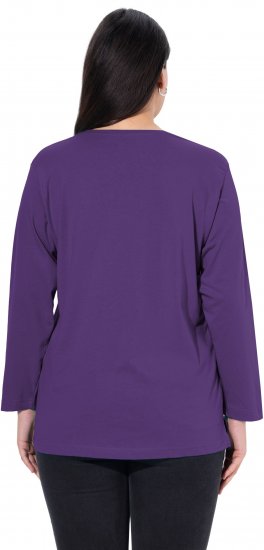 Ulla Popken Back To Basics V-Neck Relaxed Fit Cotton Tee Deep Violet - Pólók - 