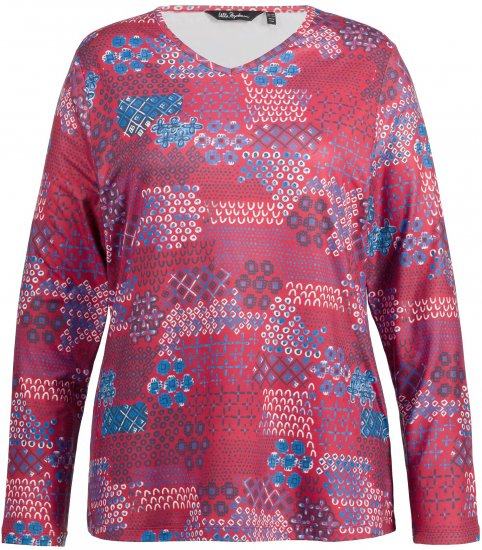 Ulla Popken Graphic Print Recycled Polyester Quick Dry Stretch Top Salsa Red - Mintás pólók nőknek - 