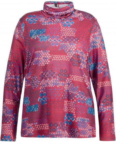 Ulla Popken Graphic Print Recycled Polyester Quick Dry Stretch Top Salsa Red - Mintás pólók nőknek - 