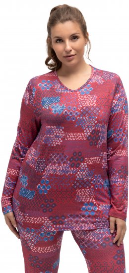 Ulla Popken Graphic Print Recycled Polyester Quick Dry Stretch Top Salsa Red - Mintás pólók nőknek - 