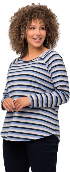Ulla Popken Striped A-Line Long Sleeve Tee Navy Blue - Mintás pólók nőknek - 