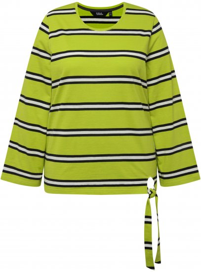 Ulla Popken Striped Hem Long Sleeve Tee Apple Green - Mintás pólók nőknek - 