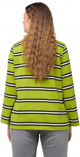 Ulla Popken Striped Hem Long Sleeve Tee Apple Green - Mintás pólók nőknek - 