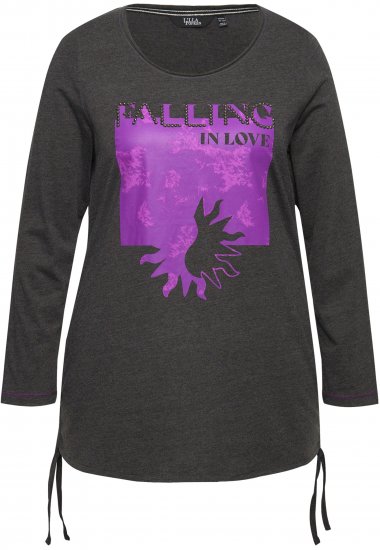 Ulla Popken Tie Hem Long Sleeve Graphic Tee Charcoal Grey Melange - Mintás pólók nőknek - 