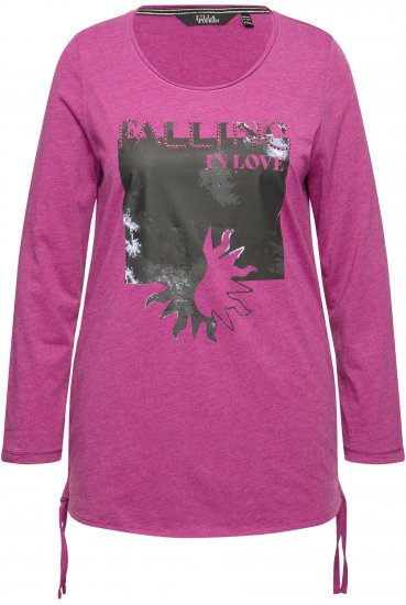 Ulla Popken Tie Hem Long Sleeve Graphic Tee Berry - Mintás pólók nőknek - 