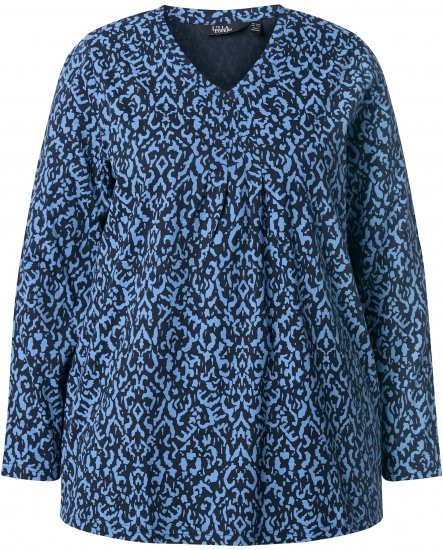 Ulla Popken Geometric Print 3/4 Sleeve Pleated Tee Navy Blue - Mintás pólók nőknek - 