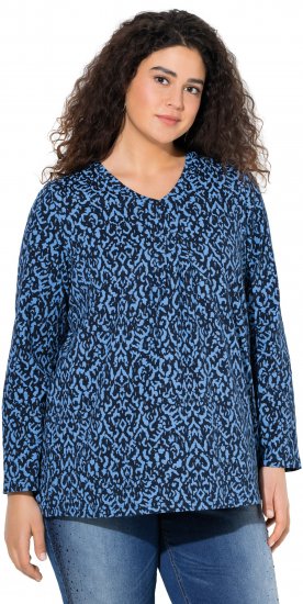 Ulla Popken Geometric Print 3/4 Sleeve Pleated Tee Navy Blue - Mintás pólók nőknek - 