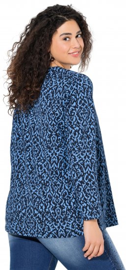 Ulla Popken Geometric Print 3/4 Sleeve Pleated Tee Navy Blue - Mintás pólók nőknek - 