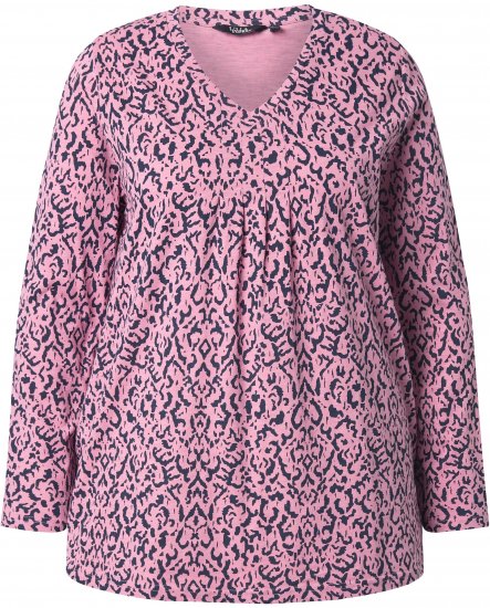 Ulla Popken Geometric Print 3/4 Sleeve Pleated Tee Raspberry - Mintás pólók nőknek - 