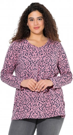 Ulla Popken Geometric Print 3/4 Sleeve Pleated Tee Raspberry - Mintás pólók nőknek - 