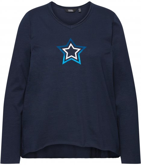 Ulla Popken Star Long Sleeve Graphic Tee Navy Blue - Mintás pólók nőknek - 