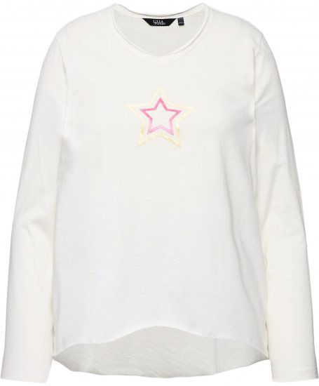 Ulla Popken Star Long Sleeve Graphic Tee Off-White - Mintás pólók nőknek - 