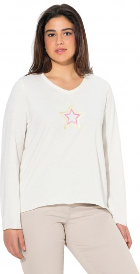 Ulla Popken Star Long Sleeve Graphic Tee Off-White - Mintás pólók nőknek - 
